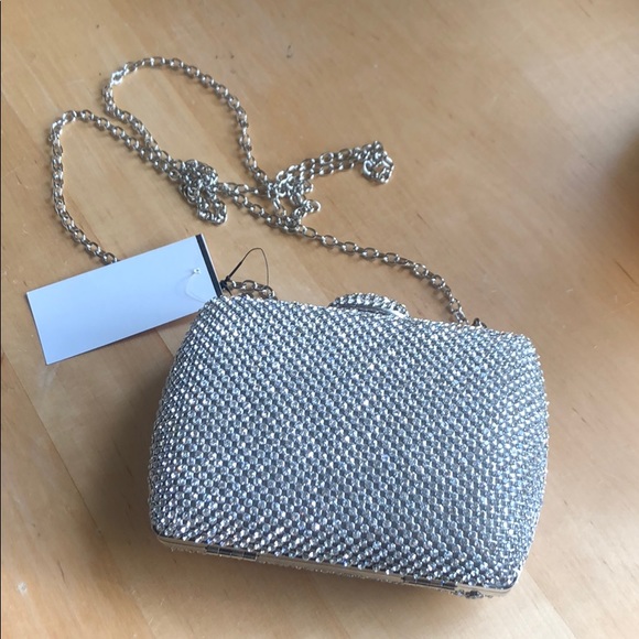 NWT Silver Rhinestone Crossbody Clutch - Picture 2 of 4